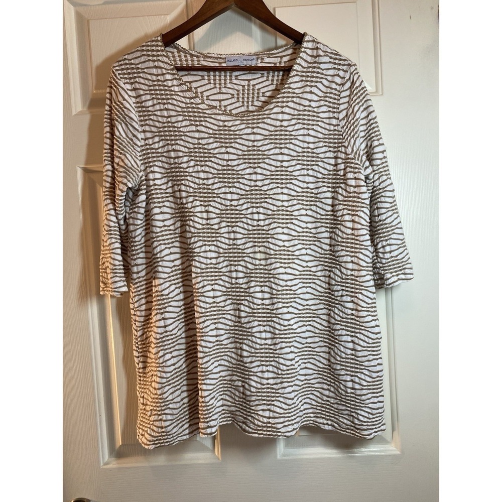 Hilliard & Hanson Women's Textured Knit Top Tunic Beige/White‎ Size L